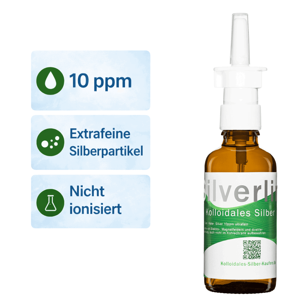 Silverlin Kolloidales Silber als praktisches Nasenspray mit 10ppm Konzentration für die gezielte Pflege.