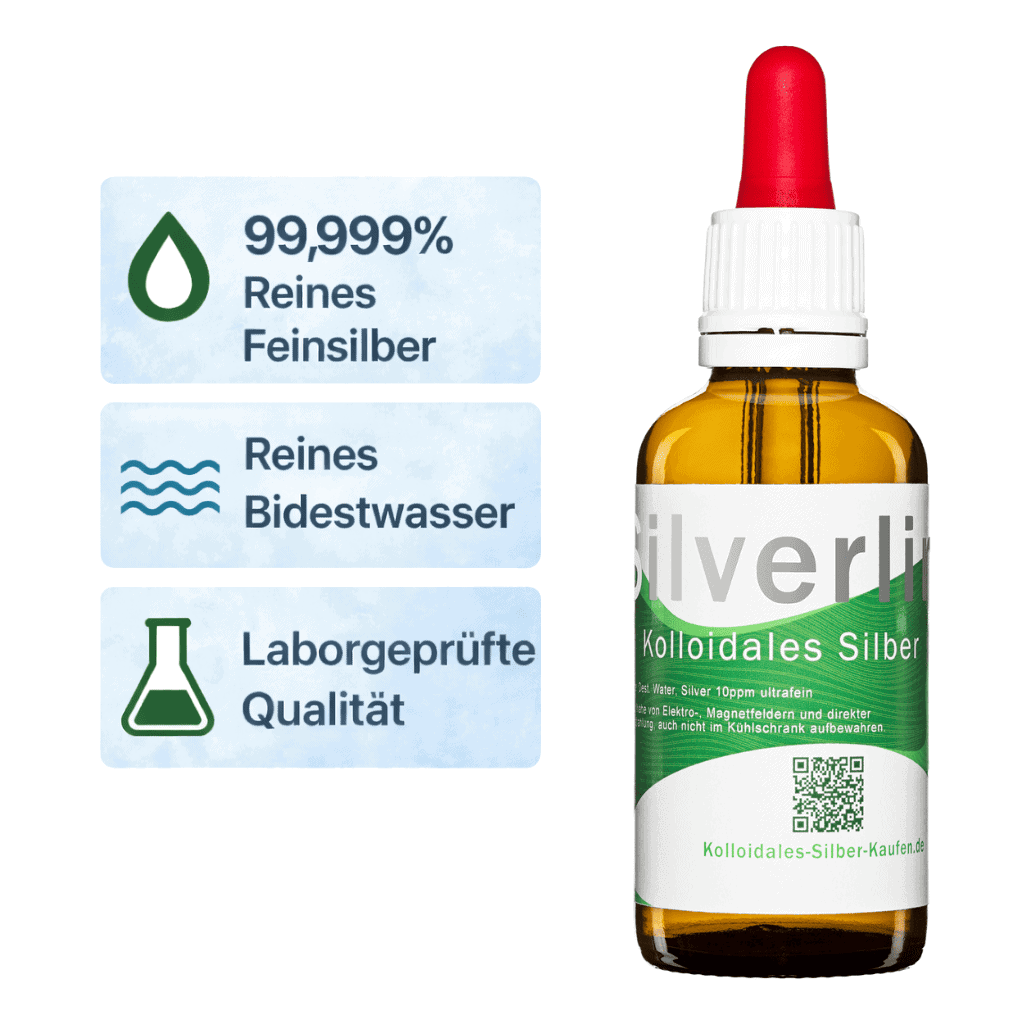 Hochreines Silverlin Kolloidales Silber (99,999 %) mit Glaspipette zur präzisen Applikation ohne Verunreinigungen